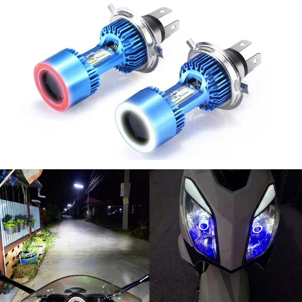 Headlight Aiming Tool - Hi-Low Beam H4รถจักรยานยนต์ไฟหน้าEMCสีฟ้า/สีแดงตาLEDมอเตอร์ไฟหน้าSuper Bright Autoสกู๊ตเตอร์สีขาว12/24V
